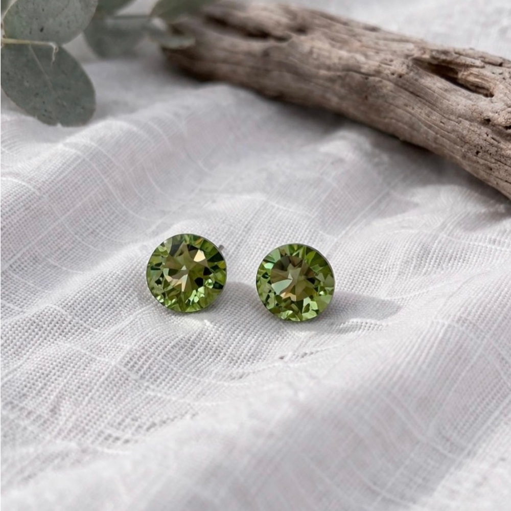 Peridot Green Crystal Stud Earrings - Women Jewelry